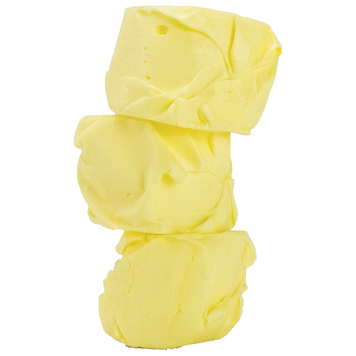 Taffy Town Butter Taffy Unwrapped - Soft, creamy butter-flavored gourmet salt water taffy candy, featuring a smooth yellow texture stacked in a neat arrangement.