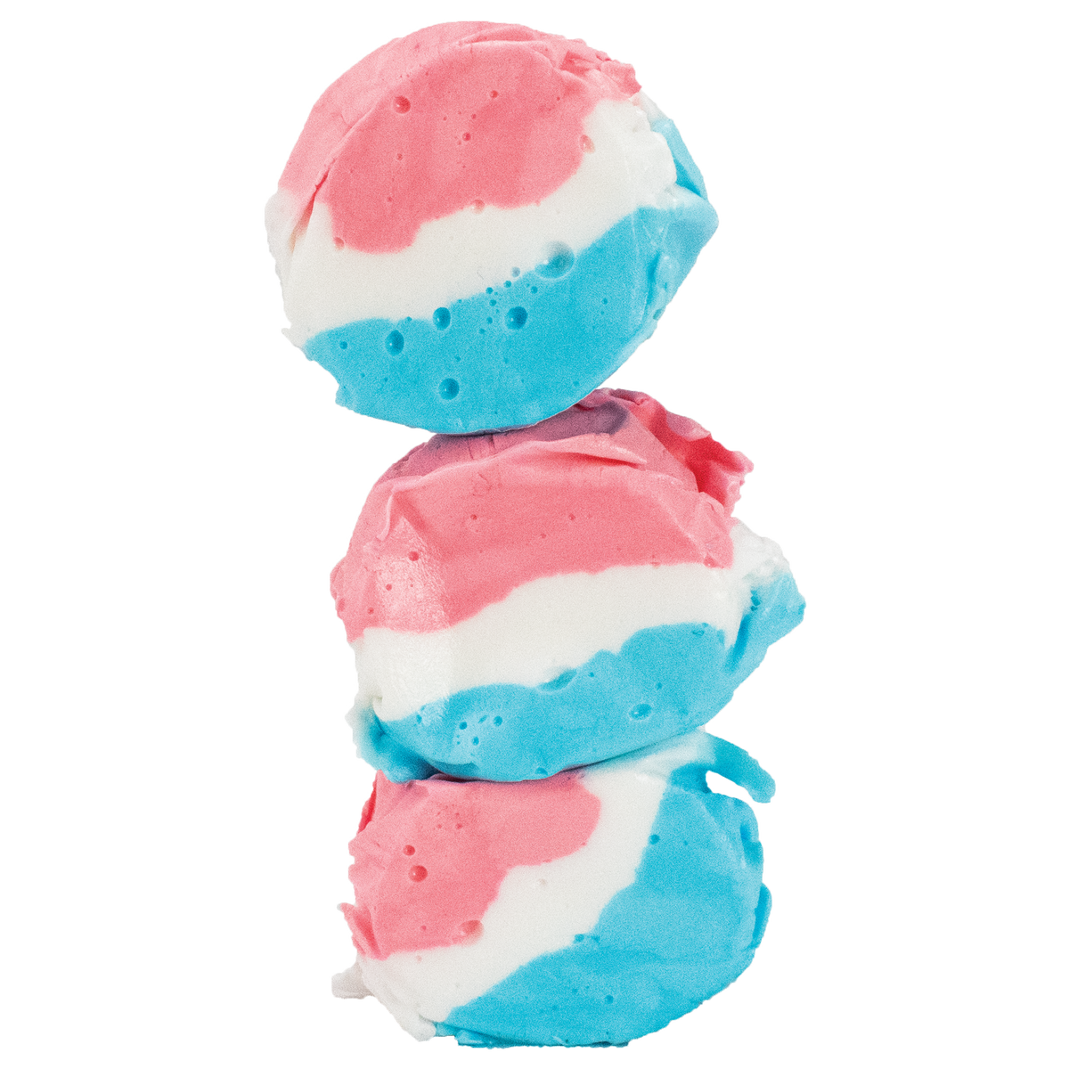 Unwrapped Taffy Town Rocket Pop Taffy - Gourmet salt water taffy candy with Rocket Pop flavor, featuring patriotic red, white, and blue swirls.