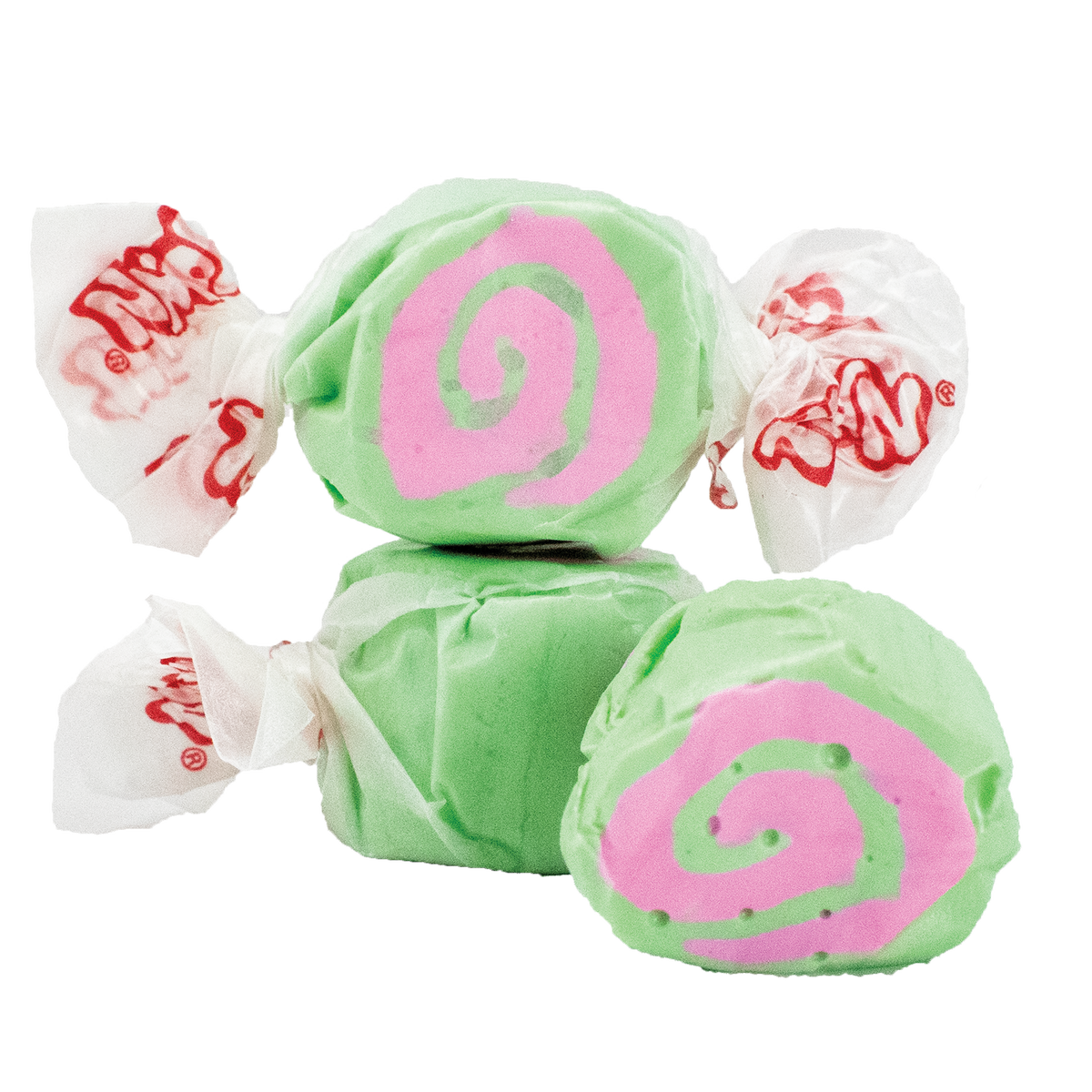 Cherry Limeade Salt Water Taffy - Taffy Town cherry lime flavor with lime green color and pink swirl center.